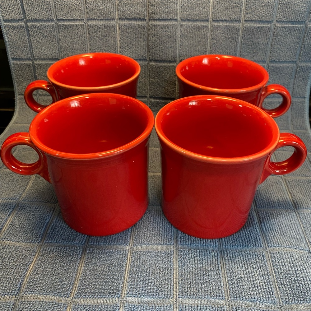 Fiesta Red Scarlet coffee mugs. O ring handle